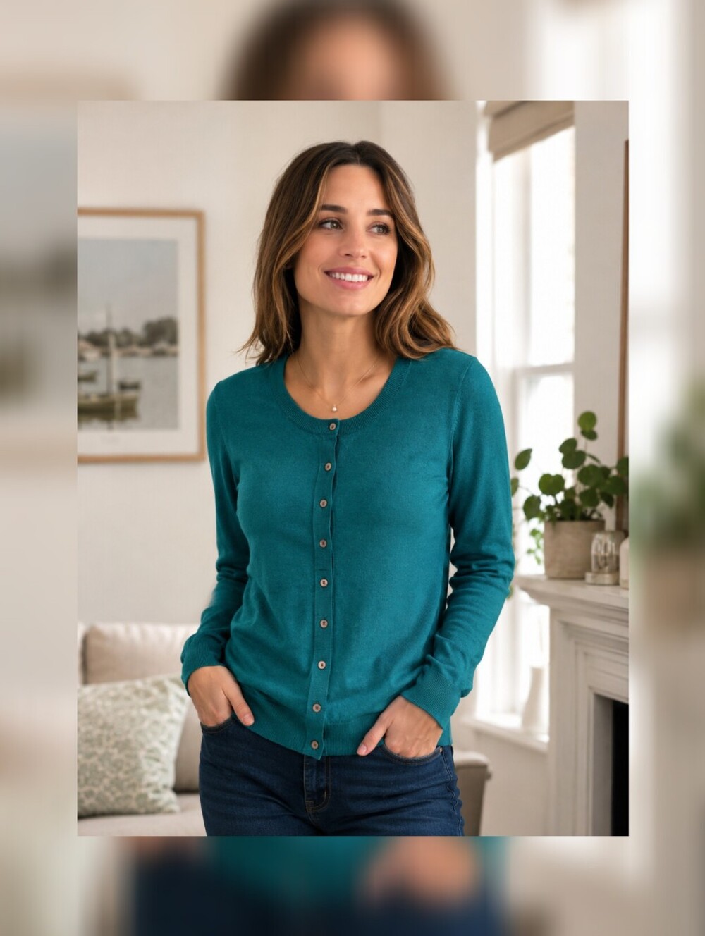 Boden Emilia Teal Button Front Cardigan Sweater XL
